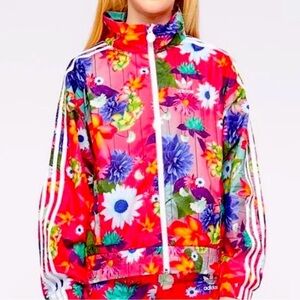 adidas Floral Track Jacket in Pink, White, Blue